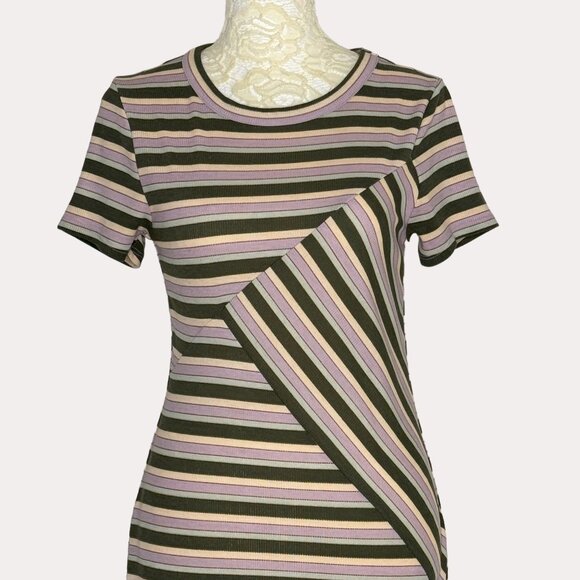 Live To Be Spoiled Rib Knit Midi Dress Side Slit Striped S - Picture 2 of 7